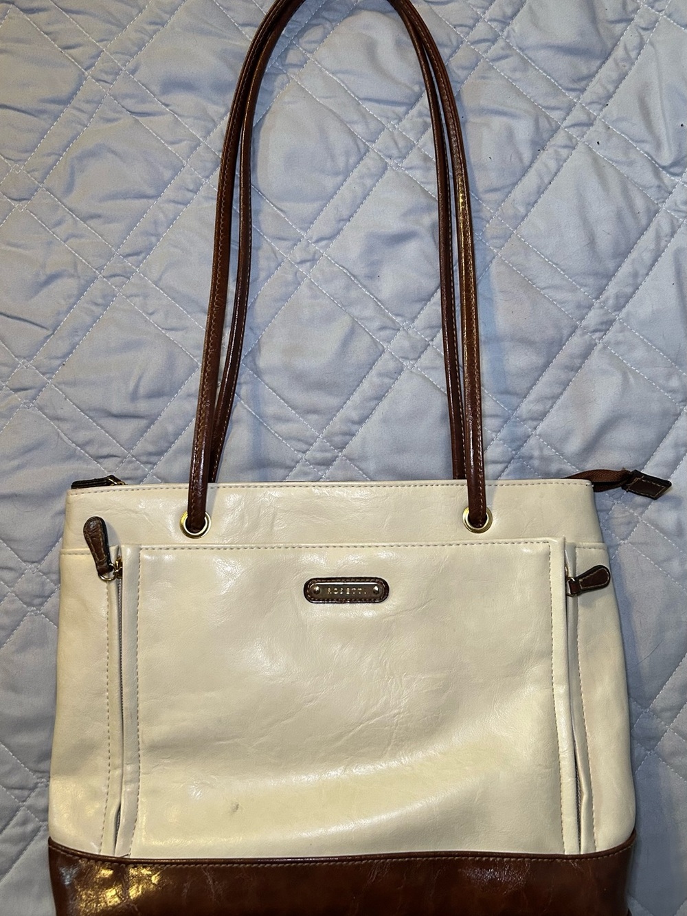 Y2K Two-Tone Shoulder Bag Cream Brown Cottagecore Neutrals Purse Tote